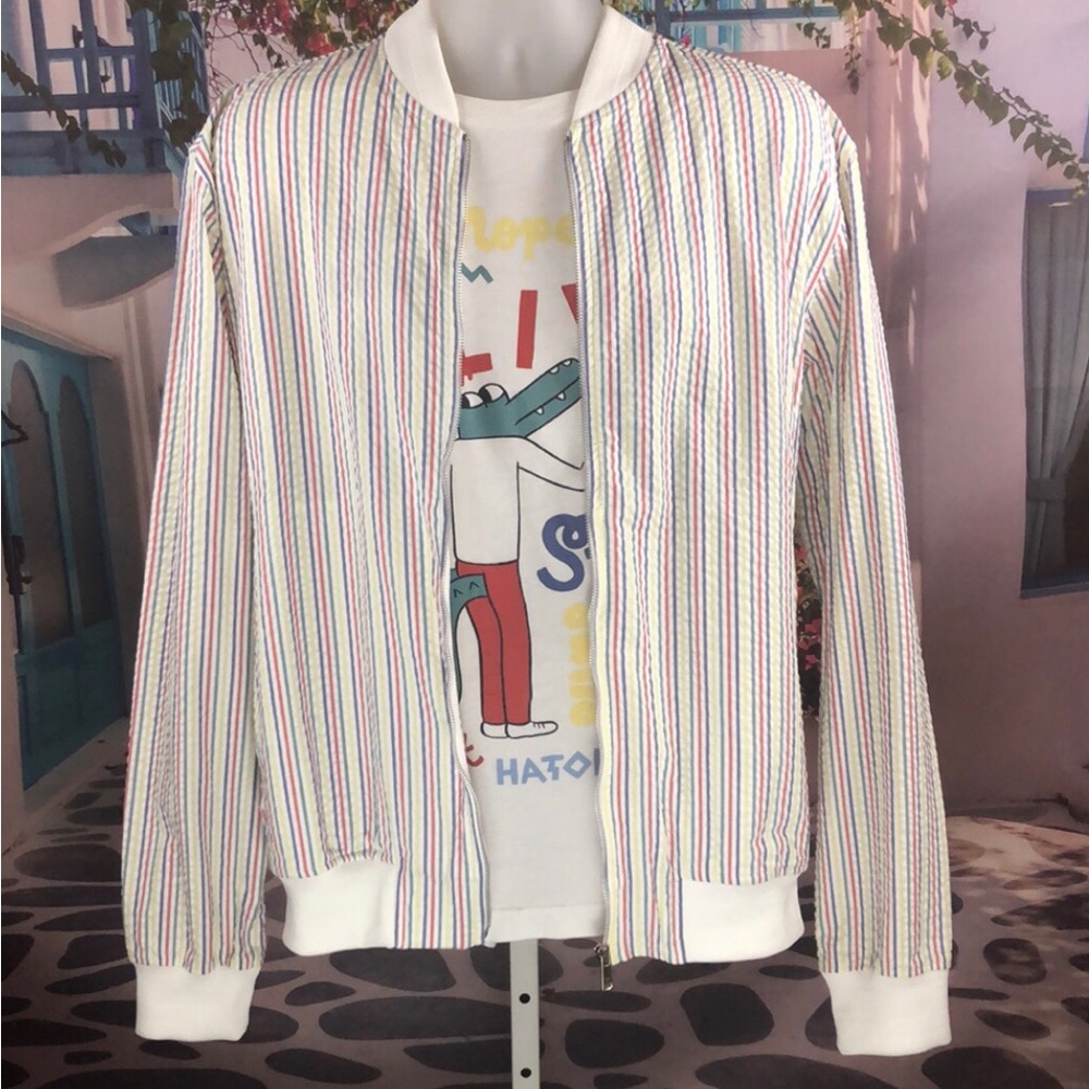 ✨NWT Zara Multicolored Seersucker Bomber Jacket
